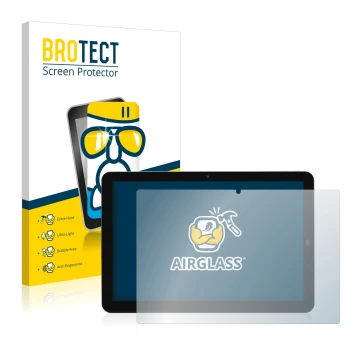 Face avant d’un emballage produit avec le logo de la marque BROTECT. À côté, l’appareil Mediacom SmartPad 10 Azimut 2 est repr