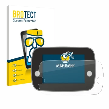 Face avant d’un emballage produit avec le logo de la marque BROTECT. À côté, l’appareil Fiat 500 Series 8 2020 Uconnect 7