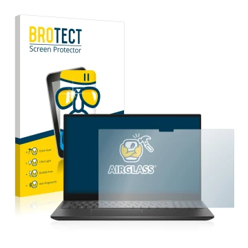 Face avant d’un emballage produit avec le logo de la marque BROTECT. À côté, l’appareil Dell Inspiron 15 7506 est représenté a