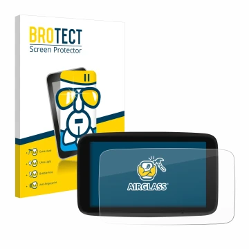 Face avant d’un emballage produit avec le logo de la marque BROTECT. À côté, l’appareil TomTom GO Discover 7