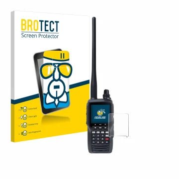 Face avant d’un emballage produit avec le logo de la marque BROTECT. À côté, l’appareil Yaesu FTA-550 est représenté avec la p