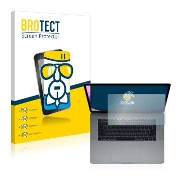 Face avant d’un emballage produit avec le logo de la marque BROTECT. À côté, l’appareil Apple MacBook Pro 15