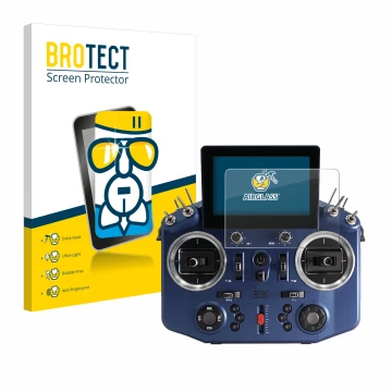 Face avant d’un emballage produit avec le logo de la marque BROTECT. À côté, l’appareil FrSky Horus X20 est représenté avec la