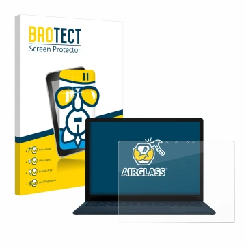 Face avant d’un emballage produit avec le logo de la marque BROTECT. À côté, l’appareil Microsoft Surface Laptop 4 13.5