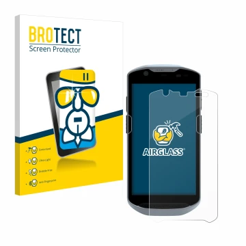 Face avant d’un emballage produit avec le logo de la marque BROTECT. À côté, l’appareil Zebra TC52x est représenté avec la pro