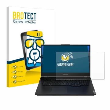 Face avant d’un emballage produit avec le logo de la marque BROTECT. À côté, l’appareil Lenovo Legion 5 15.6