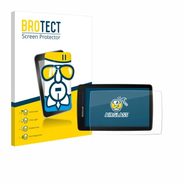 Face avant d’un emballage produit avec le logo de la marque BROTECT. À côté, l’appareil BMW Navigator VI est représenté avec l