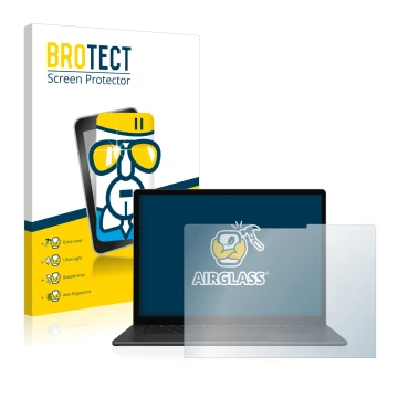 Face avant d’un emballage produit avec le logo de la marque BROTECT. À côté, l’appareil Microsoft Surface Laptop 4 15