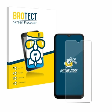Face avant d’un emballage produit avec le logo de la marque BROTECT. À côté, l’appareil Motorola Moto G20 est représenté avec 