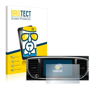 Face avant d’un emballage produit avec le logo de la marque BROTECT. À côté, l’appareil Kia Sportage QLPE 2020 Infotainment Sy