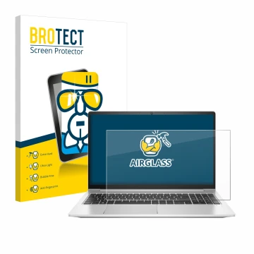 Face avant d’un emballage produit avec le logo de la marque BROTECT. À côté, l’appareil HP ProBook 450 G8 est représenté avec 