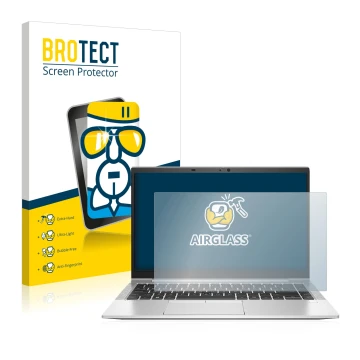 Face avant d’un emballage produit avec le logo de la marque BROTECT. À côté, l’appareil HP EliteBook 840 G7 est représenté ave