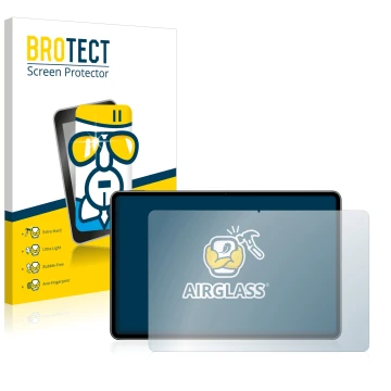 Face avant d’un emballage produit avec le logo de la marque BROTECT. À côté, l’appareil Huawei MatePad Pro 12.6 WiFi (2021) es