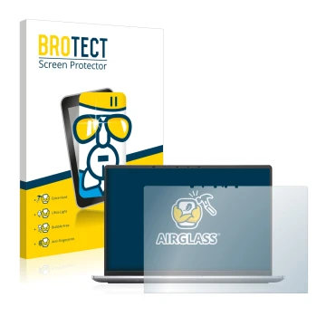 Face avant d’un emballage produit avec le logo de la marque BROTECT. À côté, l’appareil Dell Latitude 9420 2-in-1 2021 est rep