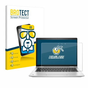 Face avant d’un emballage produit avec le logo de la marque BROTECT. À côté, l’appareil HP ProBook x360 435 G8 est représenté 