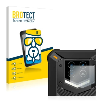 Face avant d’un emballage produit avec le logo de la marque BROTECT. À côté, l’appareil Oukitel WP15 5G (Caméra UNIQUEMENT) es