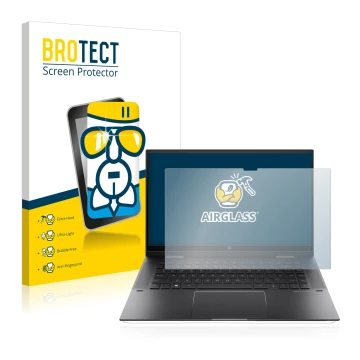 Face avant d’un emballage produit avec le logo de la marque BROTECT. À côté, l’appareil HP Envy x360 (15-eX) (359 mm x 228.2 m