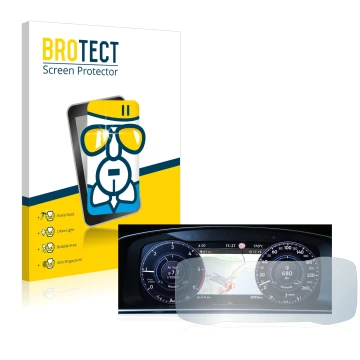 Face avant d’un emballage produit avec le logo de la marque BROTECT. À côté, l’appareil Volkswagen Golf 7 Facelift (2016-2019)