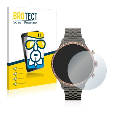 Face avant d’un emballage produit avec le logo de la marque BROTECT. À côté, l’appareil Fossil Gen 6 (42mm) est représenté ave