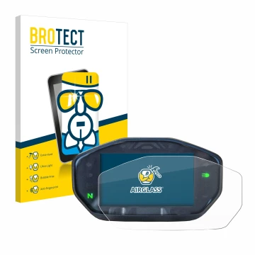 Face avant d’un emballage produit avec le logo de la marque BROTECT. À côté, l’appareil Ducati Monster / Monster + 2021 est re