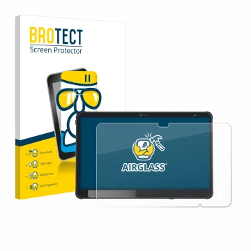 Face avant d’un emballage produit avec le logo de la marque BROTECT. À côté, l’appareil Fujitsu Stylistic Q7311 est représenté