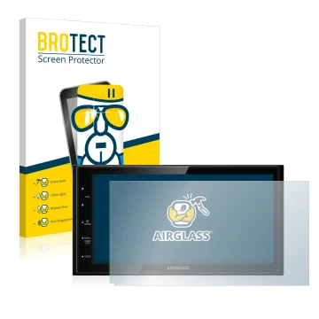 Face avant d’un emballage produit avec le logo de la marque BROTECT. À côté, l’appareil Kenwood DMX5020DABS est représenté ave