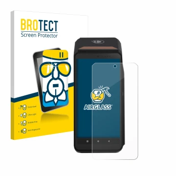 Face avant d’un emballage produit avec le logo de la marque BROTECT. À côté, l’appareil ingenico Axium DX8000 est représenté a