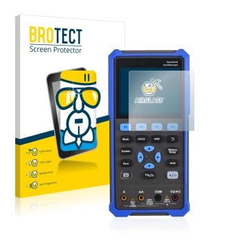 Face avant d’un emballage produit avec le logo de la marque BROTECT. À côté, l’appareil Owon HDS 200 Series est représenté ave