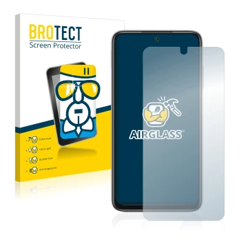 Face avant d’un emballage produit avec le logo de la marque BROTECT. À côté, l’appareil Xiaomi Redmi Note 11 4G est représenté