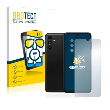 Face avant d’un emballage produit avec le logo de la marque BROTECT. À côté, l’appareil Samsung Galaxy A13 5G (Avant+Caméra) e