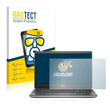 Face avant d’un emballage produit avec le logo de la marque BROTECT. À côté, l’appareil Dell Precision 7560 est représenté ave