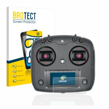 Face avant d’un emballage produit avec le logo de la marque BROTECT. À côté, l’appareil FlySky FS-i6S est représenté avec la p