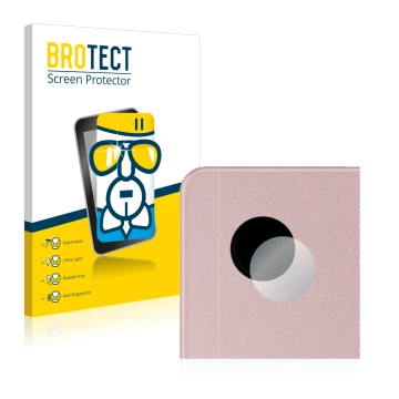 Face avant d’un emballage produit avec le logo de la marque BROTECT. À côté, l’appareil Samsung Galaxy Tab A8 LTE (Caméra UNIQ