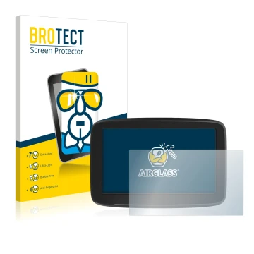 Face avant d’un emballage produit avec le logo de la marque BROTECT. À côté, l’appareil TomTom GO Classic 5