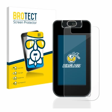 Face avant d’un emballage produit avec le logo de la marque BROTECT. À côté, l’appareil Vtech Kidicom Advance 3.0 est représen