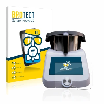 Face avant d’un emballage produit avec le logo de la marque BROTECT. À côté, l’appareil SilverCrest Monsieur Cuisine Smart est