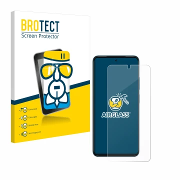 Face avant d’un emballage produit avec le logo de la marque BROTECT. À côté, l’appareil Xiaomi Redmi Note 11 est représenté av