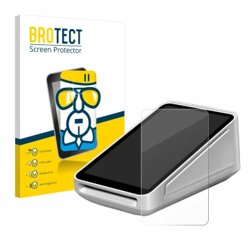 Face avant d’un emballage produit avec le logo de la marque BROTECT. À côté, l’appareil Square Terminal est représenté avec la