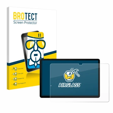 Face avant d’un emballage produit avec le logo de la marque BROTECT. À côté, l’appareil Samsung Galaxy Tab S8 Plus 5G est repr