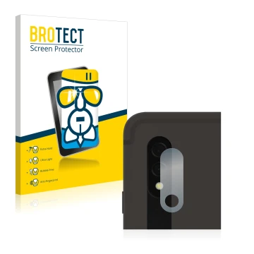 Face avant d’un emballage produit avec le logo de la marque BROTECT. À côté, l’appareil Samsung Galaxy Tab S8 Plus WiFi (Camér