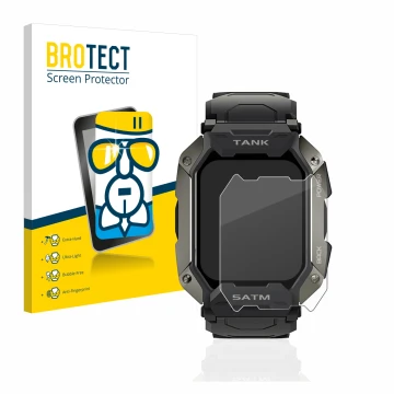 Face avant d’un emballage produit avec le logo de la marque BROTECT. À côté, l’appareil Kospet Tank M1 est représenté avec la 