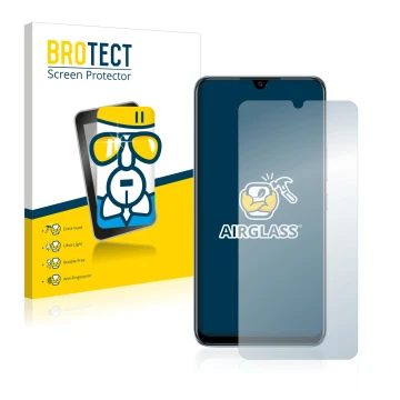 Face avant d’un emballage produit avec le logo de la marque BROTECT. À côté, l’appareil Vivo V20 SE est représenté avec la pro