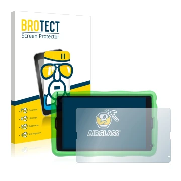 Face avant d’un emballage produit avec le logo de la marque BROTECT. À côté, l’appareil MEDION Lifetab E10440 Kids est représe