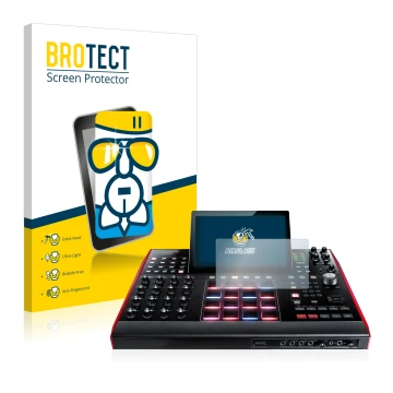 Face avant d’un emballage produit avec le logo de la marque BROTECT. À côté, l’appareil Akai MPC X 10.1