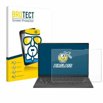 Face avant d’un emballage produit avec le logo de la marque BROTECT. À côté, l’appareil ASUS Rog Flow Z13 2022 est représenté 