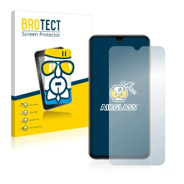 Face avant d’un emballage produit avec le logo de la marque BROTECT. À côté, l’appareil Samsung Galaxy M33 est représenté avec