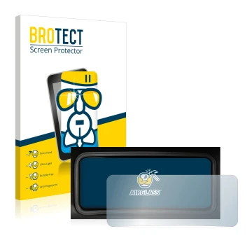 Face avant d’un emballage produit avec le logo de la marque BROTECT. À côté, l’appareil Hyundai Kona 2022 Affichage de la vite