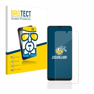 Face avant d’un emballage produit avec le logo de la marque BROTECT. À côté, l’appareil Samsung Galaxy A33 5G est représenté a