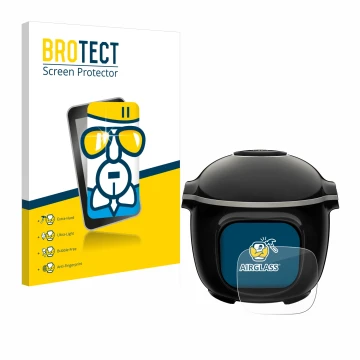 Face avant d’un emballage produit avec le logo de la marque BROTECT. À côté, l’appareil Krups Cook4me Touch Wifi est représent