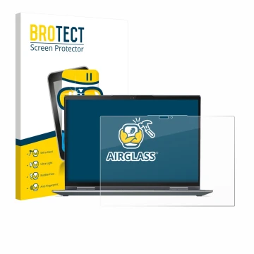 Face avant d’un emballage produit avec le logo de la marque BROTECT. À côté, l’appareil Lenovo ThinkPad X1 Yoga Gen 7 est repr